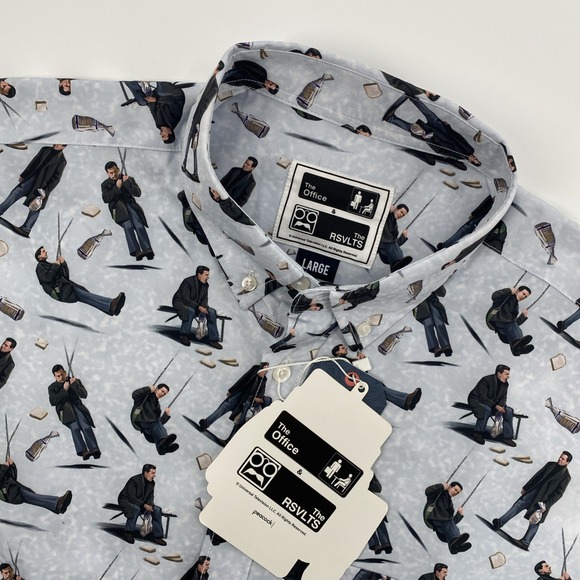 NEW The Office Shirt Mens Large Gray RSVLTS Michael Scott Series 3 AOP TV Pop
